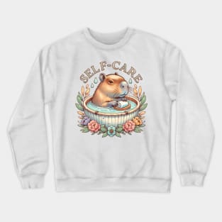 Self-care Capybara Bathing in a Hot Tub Crewneck Sweatshirt